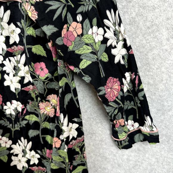Mahogany Nightshirt Size S Black Floral Dress Button Down Collared Cottage - Picture 8 of 9